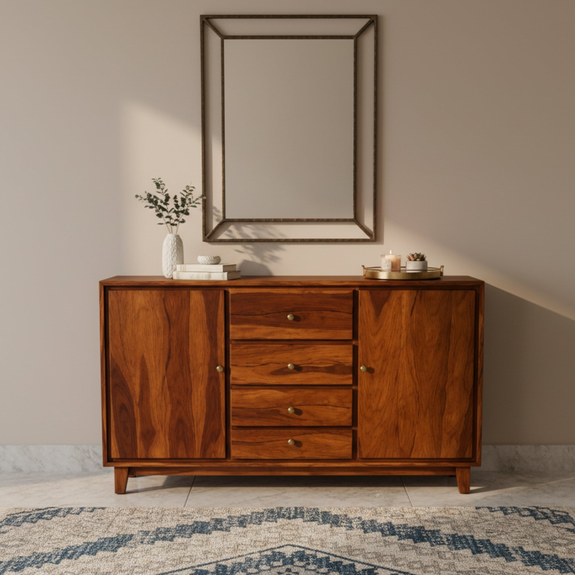 Classic Multiunit- Elegant Sheesham Wood Storage with Sleek Walnut Finish