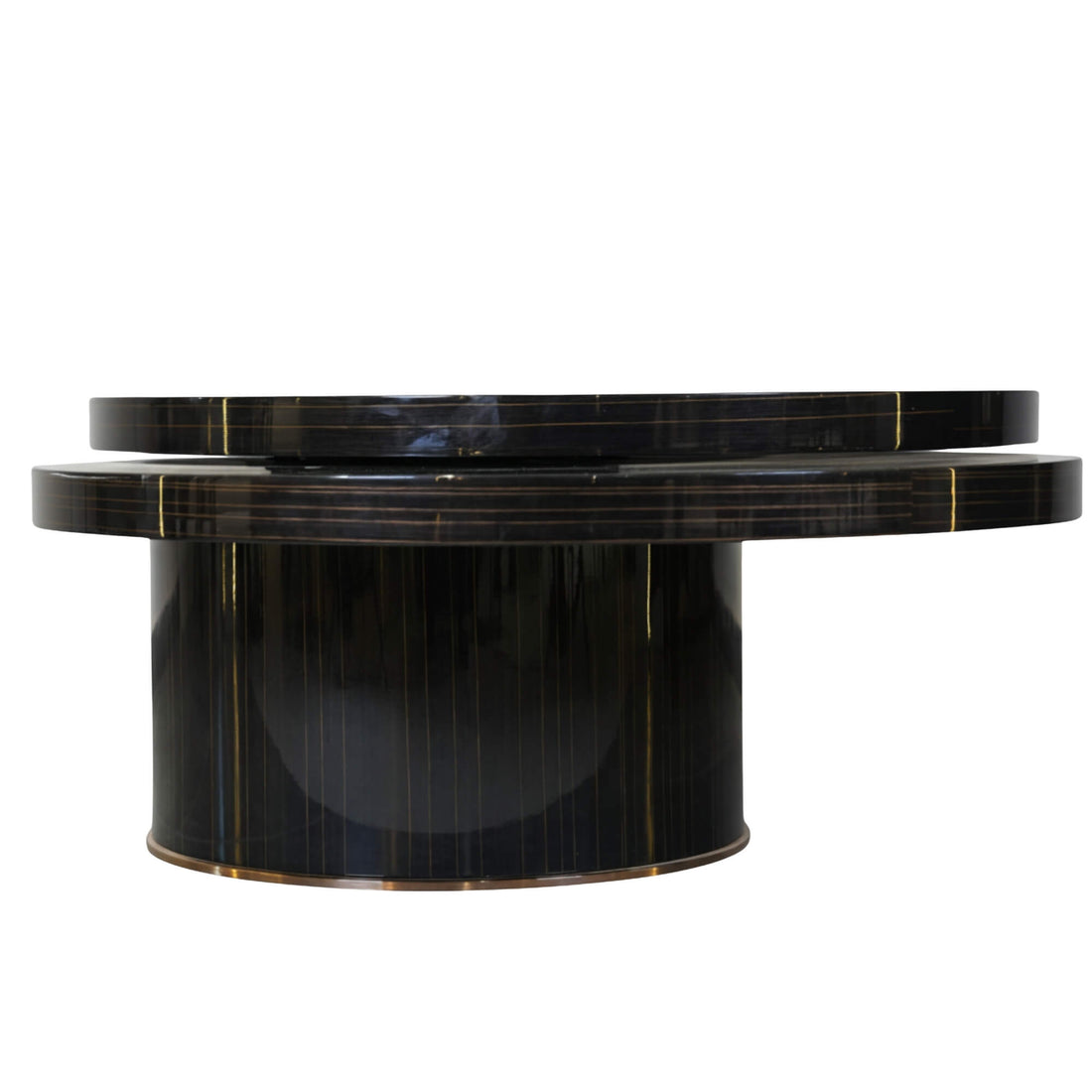 N302A Coffee Table’s design features a unique rotating multi-tiered top section shifted slightly to the side.