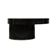 N302A Coffee Table highlights how the upper-tiered surface is swiveled outward over the cylindrical pedestal base