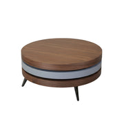 HJ70 Coffee Table is available with stacked walnut tiers and a light gray accent layer, supported by angled black legs