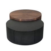  HT38 Coffee Table Set of 2 displays a nested configuration showcasing how the walnut table sits partially over the black table structure.