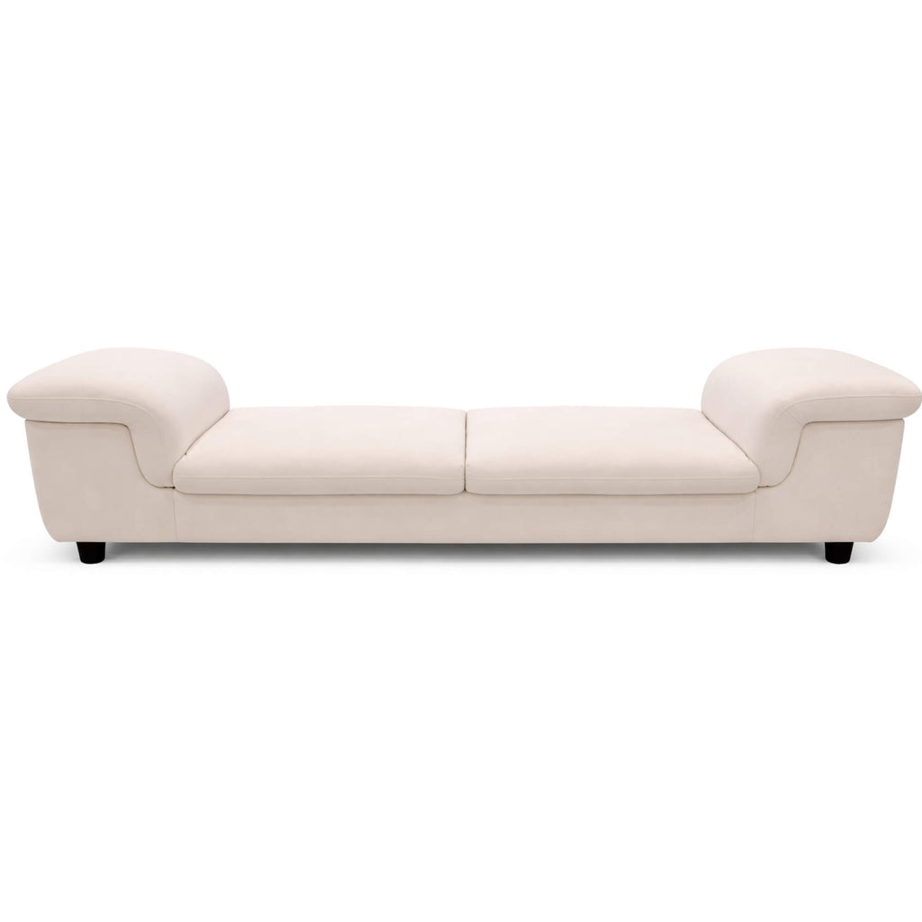 Elton Divider showcases rolled armrests on both ends and small black block legs.