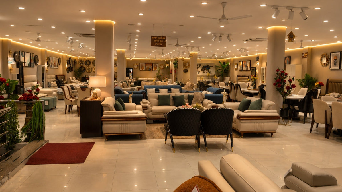 Inside the Krishna Furniture showroom near Vatika Chowk, Badshahpur