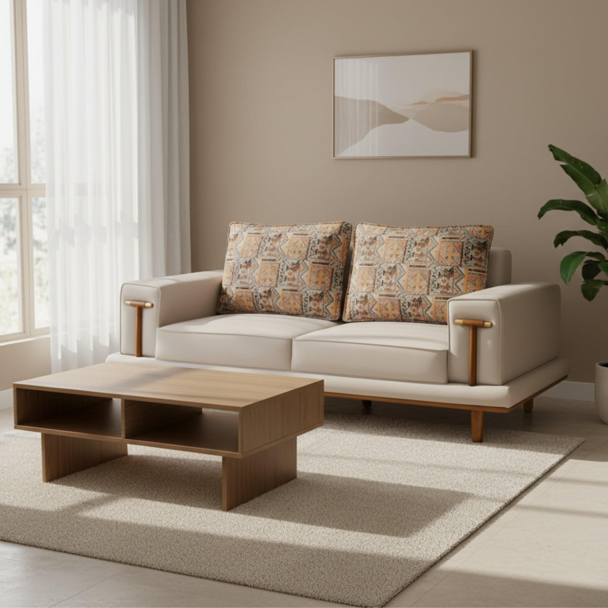 Lavish 3 Seater Sofa in leatherette upholstery and spacious seating capacity with dual tone | Krishna Furniture