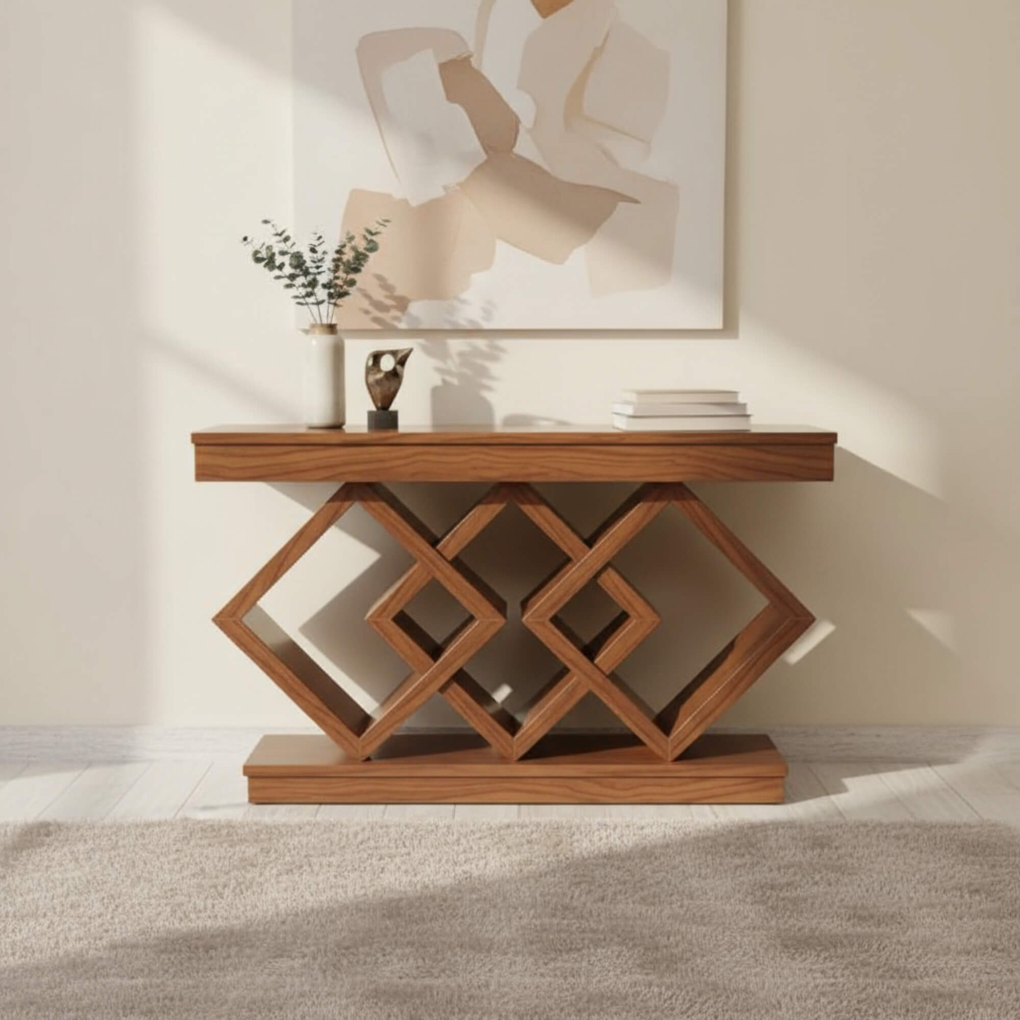 Monarch Console Table in walnut and solid wood craftmanship| Krishna Furniture

