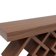 Monarch Console Table’s overlapping slanted supports beneath the tabletop is highlighted.