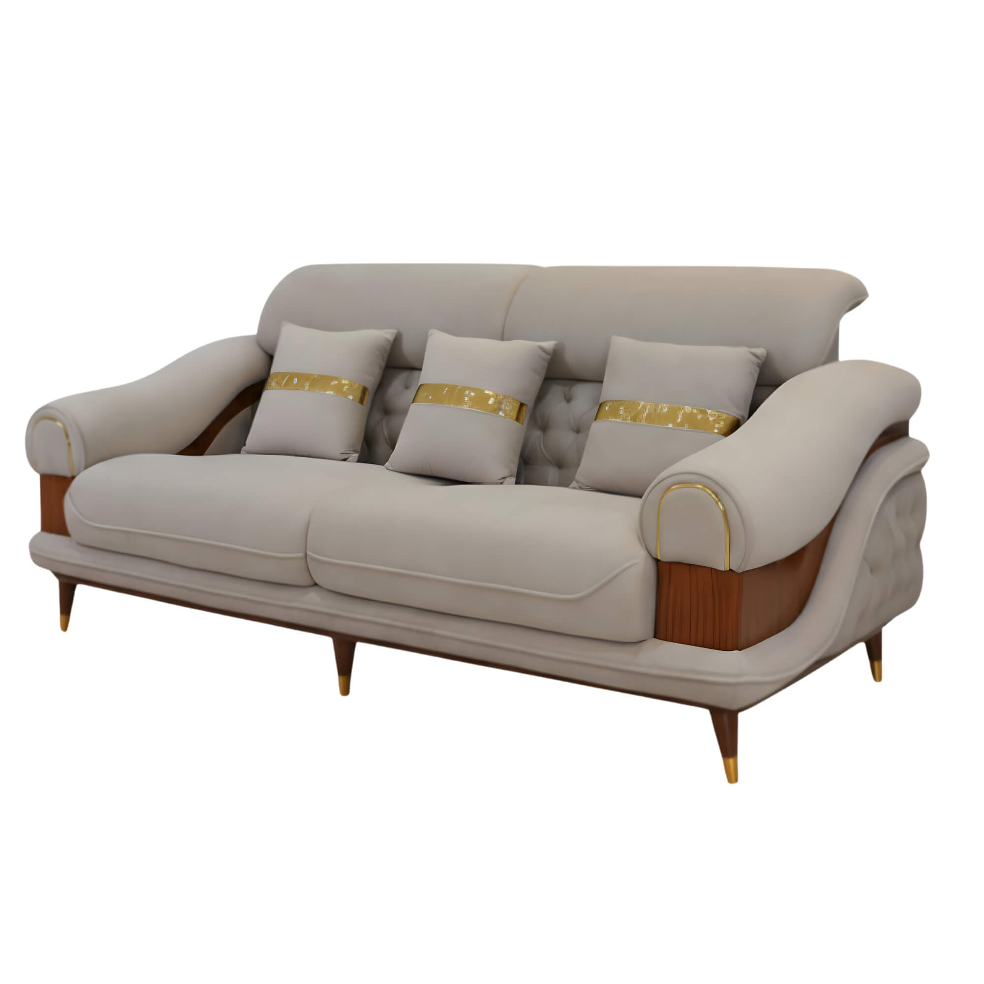 Moon 3 Seater Sofa’s plush seating and refined accent detailing are showcased.