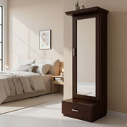 Shell Dressing Table in walnut colour and a full-length mirror beneath with a spacious drawer below it | Krishna Furniture.