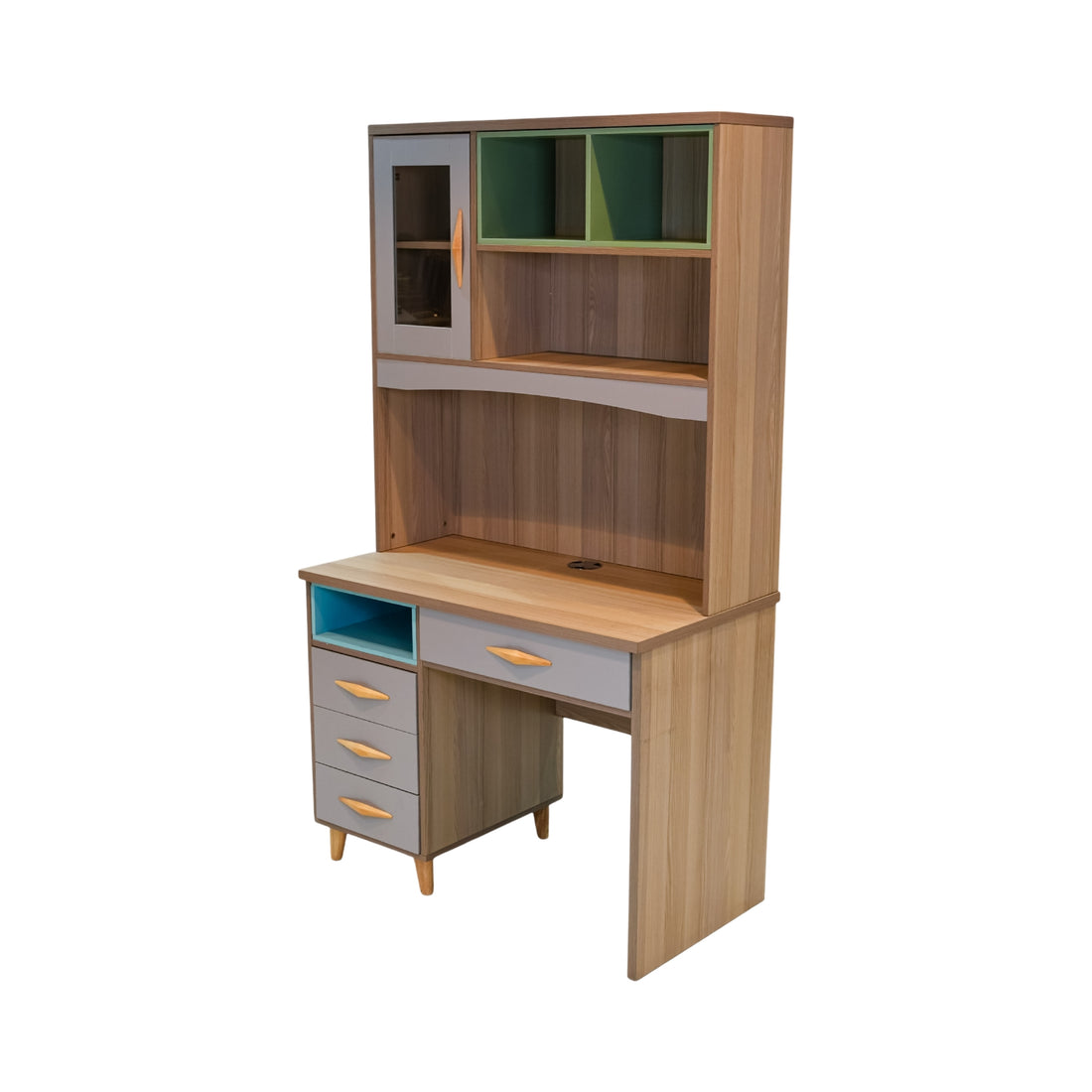 Wooden desk and study table with shelves and drawers