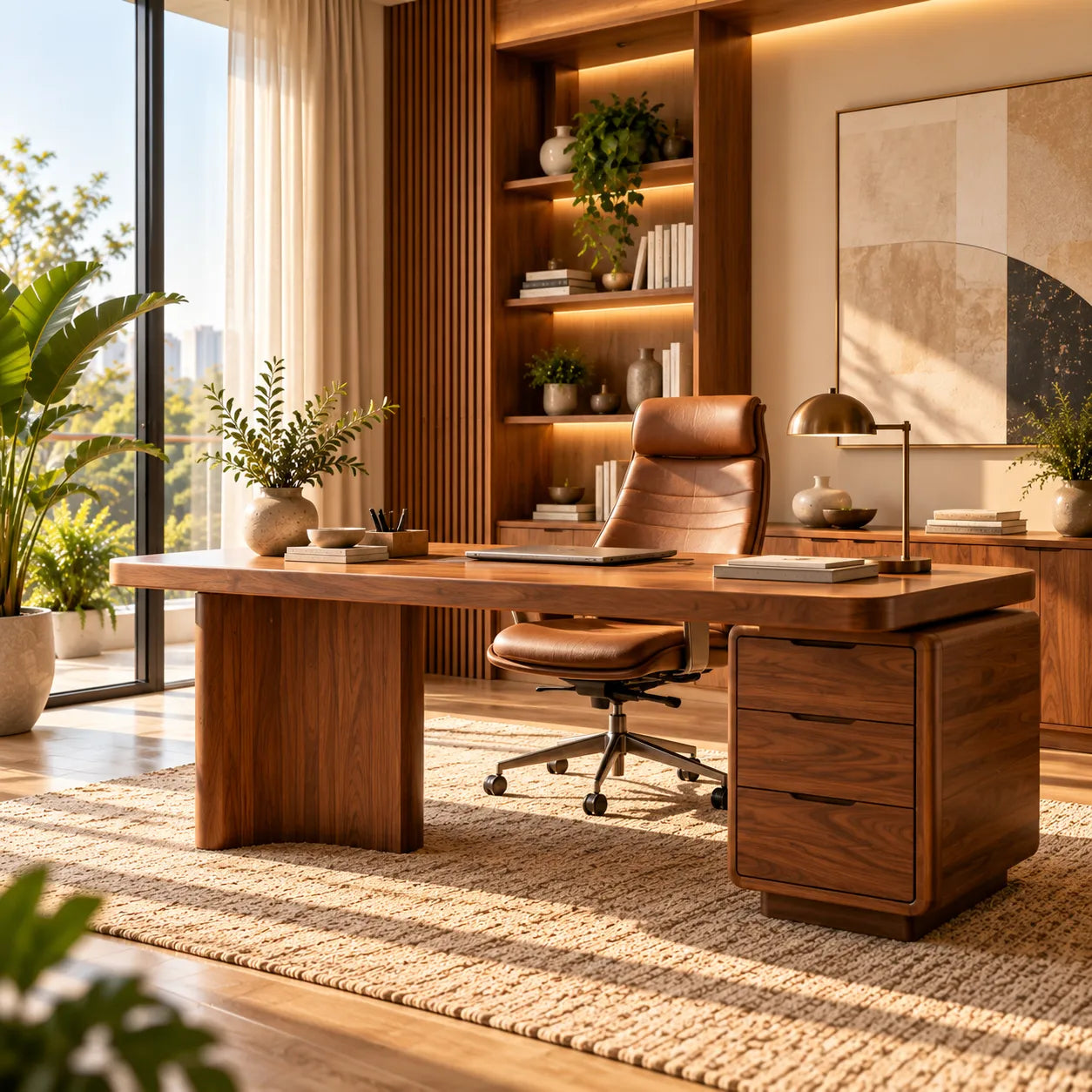 Executive wooden desk and office chair