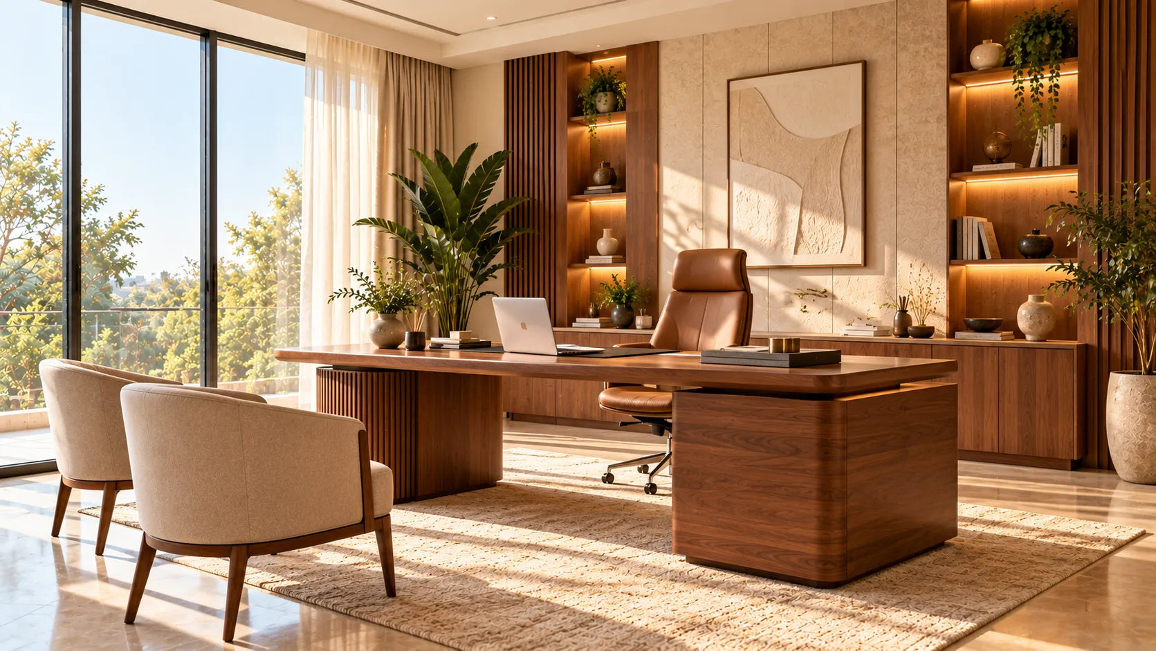 Stylish office with executive desk and chairs